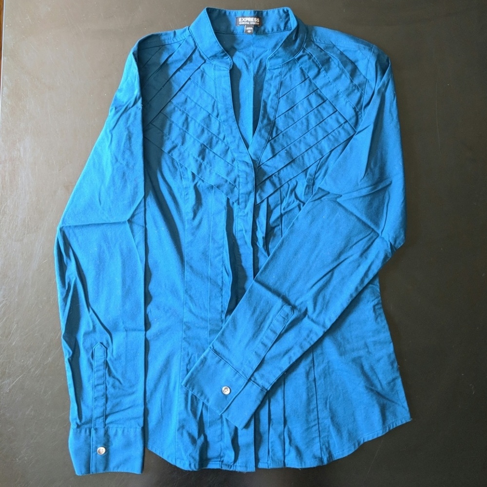 Express Teal Dress Shirt w/Pleated Detail